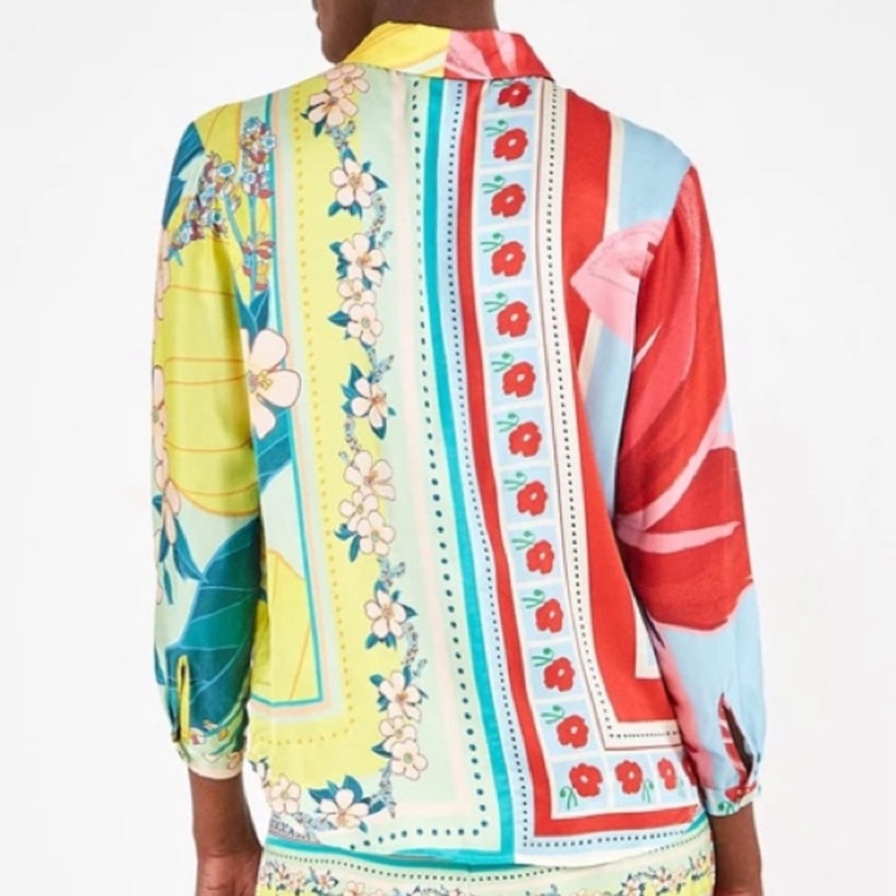 Farm Rio Shelby Floral Scarf Bohemian Patchwork Button Down Shirt - XSMALL - Picture 2 of 10